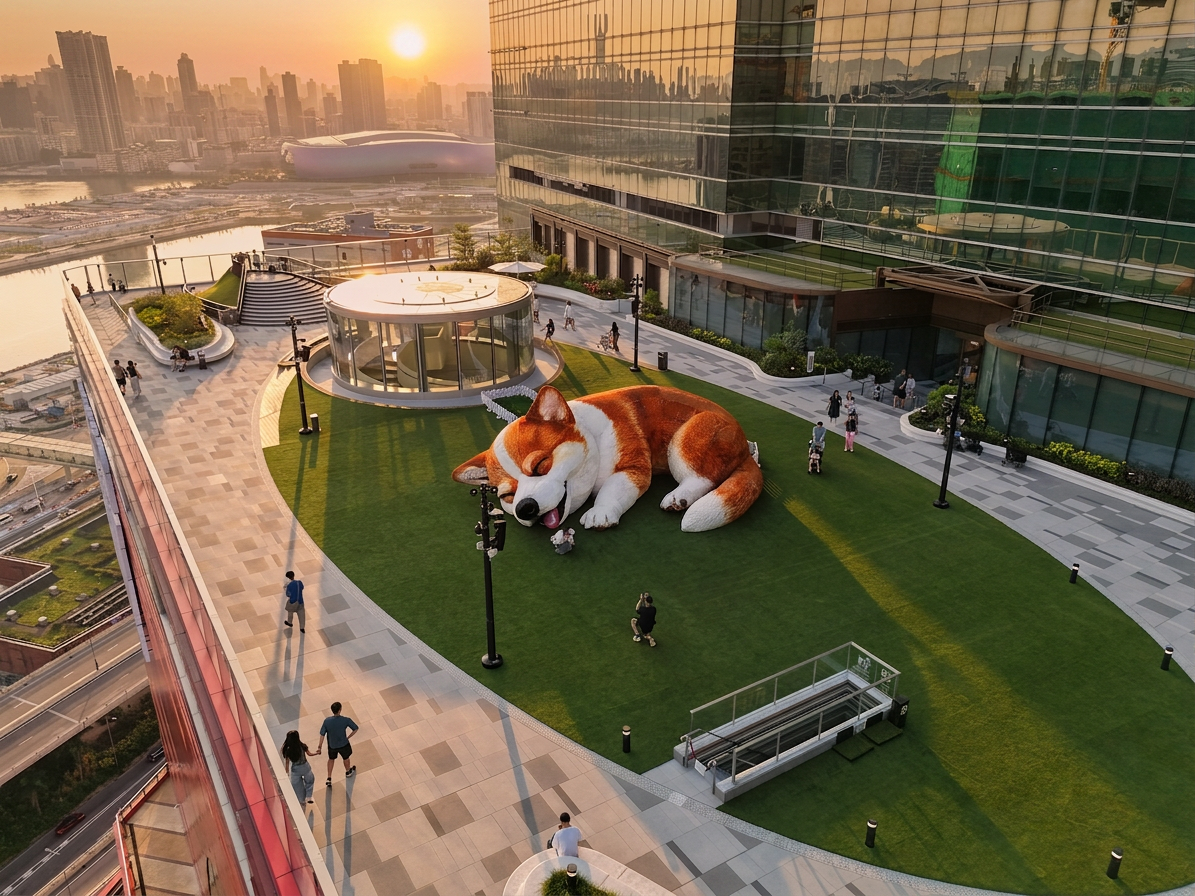 Mochi the 10-metre giant corgi arrives at MegaBox’s rooftop garden